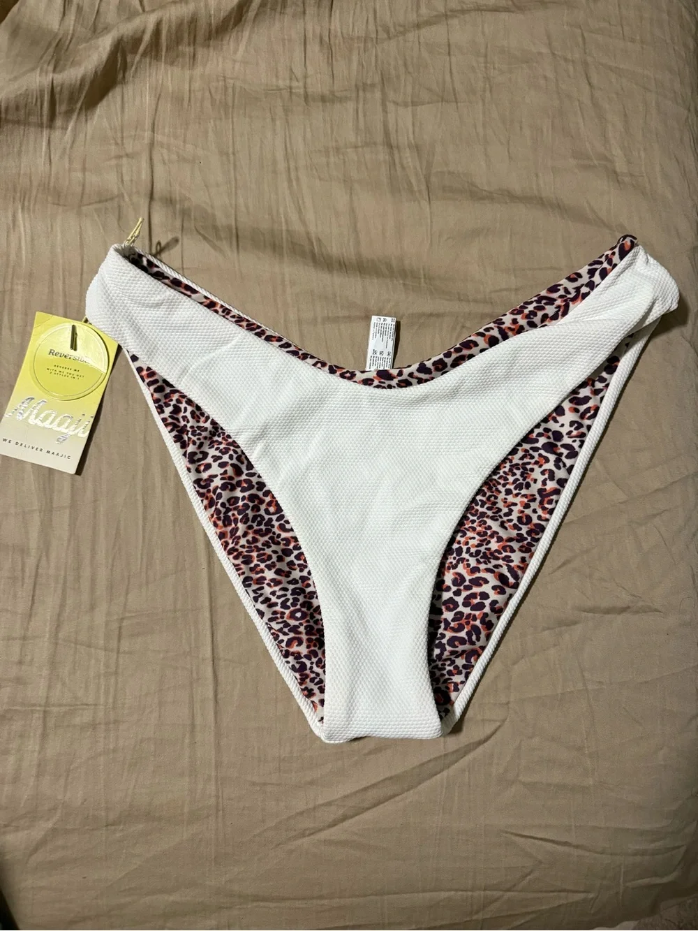 Maaji Reversible White & Leopard Print Bikini Bottom
